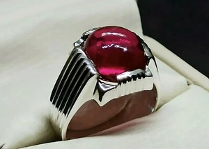 6 Carat Cabochon Dark Deep Red Ruby Sterling Silver 925 Roby Handmade Mens Ring - Picture 1 of 12
