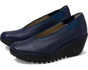 Fly London YOZA438FLY P501438007 Pump Women 6-6.5 Blue Leather Wedge Heel KHD378 - Picture 1 of 10