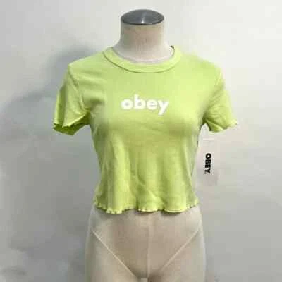 Obey Women's Cropped Fitted T-Shirt Lower Case 2 Celery Juice Size S NWT - Image 1 of 2