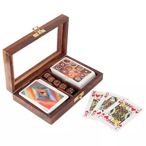 Set di 2 carte da gioco in scatola portaoggetti in legno con 5 dadi noi - Foto 1 di 4