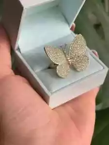 2.30Ct Round Cut Real Moissanite Women's Butterfly Ring 14K Yellow Gold Plated - Picture 1 of 7