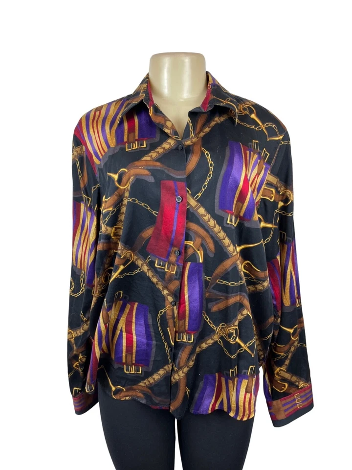 Camisa de Colección Lauren Ralph Cuello Manga Larga Con Colorido Estampado de Sillín Talla XL Foto 1 de 4