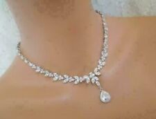 35CT Simulated Marquise & Pear Diamond Tennis Necklace 14K White Gold Plated