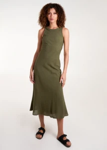 Damen Freizeit Leinen gemischt klassische Passform & Flare A Shape Midi-Kleid. UK 10-18 - Bild 1 von 14