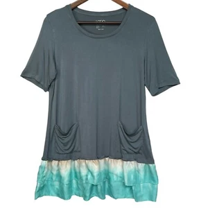 LOGO by Lori Goldstein Women Solid Top Size M Gray Tie-Dye Woven Ruffle Hem - Picture 1 of 11