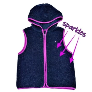 Tommy Hilfiger Girls Hooded Fleece Vest Size XL Blue Sparkles Pink Purplish Trim - Picture 1 of 8