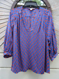 Blusa Diane Von Furstenberg Nueva Cahil Top Wms 4 Mezcla de Seda Azul Estampada 3/4 Slv - Imagen 1 de 12