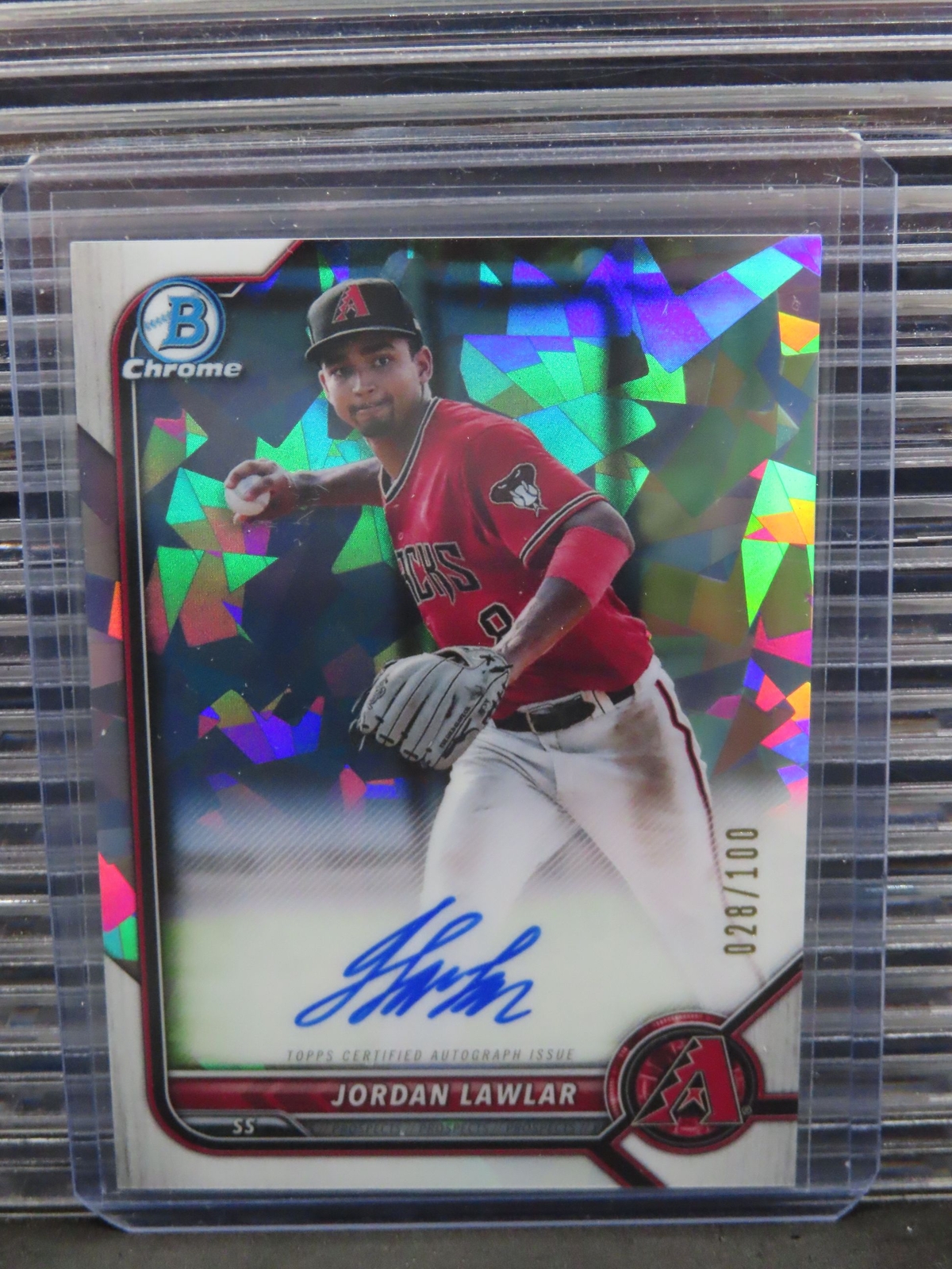 2022 Bowman Chrome Jordan Lawlar Atomic Refractor Auto #028/100 Dbacks K544