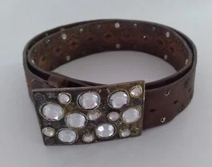 Women's Leather Belt River Island Brown Embellished Bling Riveted Studded Large - Picture 1 of 6