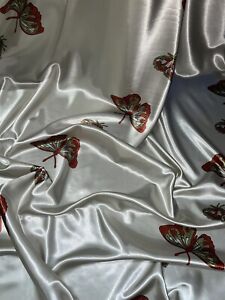 1 mtr champagne large butterfly printed satin dress fabric.58”wide (147cm)