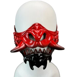 Japanese Monster Hannya Mask Demon Oni Samurai Red & Black Half Face Shield - Picture 1 of 9