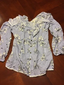 Jolt Blue Large Womens Blue Striped Floral Button Shirt NEW - Picture 1 of 2