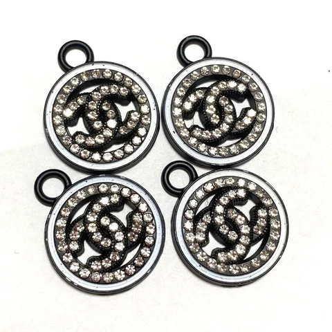 Chanel Vintage Parts Button Charm Black Line Stone 4 pieces Set Free shipping Cover