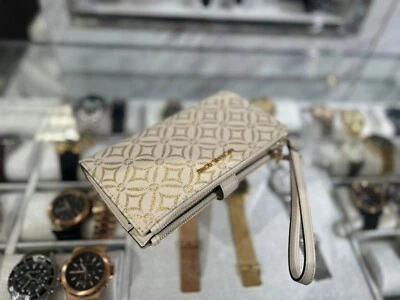 Michael Kors MK Soporte para Teléfono Cartera Doble Cremallera Muñequera Bolso sin asas Dorado Pálido Multi Foto 1 de 4
