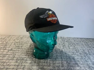 VTG Harley Davidson Snapback Patch Hat Black Made in USA - Picture 1 of 6