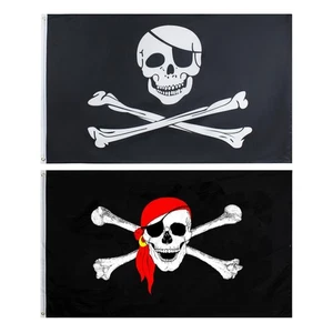2pcs Halloween Pirate Skull Flag Decorative Flags Banner Creative Printed - Picture 1 of 12
