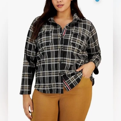 NWT Tommy Hilfiger Everyday Soft Casual Shacket Jacket W2XEP678 2X Gray Combo - Image 1 of 4