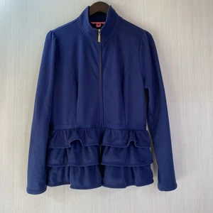 Lilly Pulitzer Women's Azela Ruffle Fleece Jacket True Navy Size Large - Picture 1 of 9