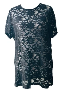 TORRID Sheer Stretch Lace Crew Neck Tee Deep Black NWT Size 00 - Picture 1 of 6