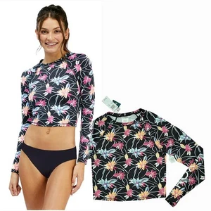 CAMICIA DA BAGNO SURF ROXY Floral Flow UPF 50 CROP RASH GUARD NUOVA CON ETICHETTE! Grande - Foto 1 di 3