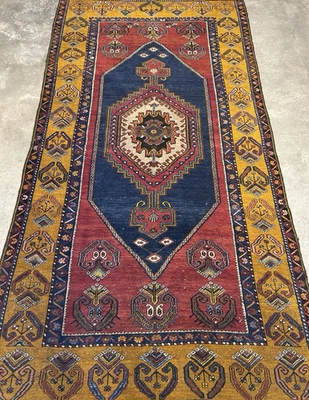 4'2"x8'1" Antique Hand-Knotted Wool Kazak Geometric Area Rug - 4x8 Handmade - Image 1 of 4