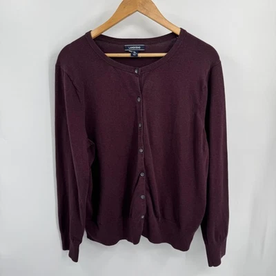 Lands End Cardigan Sweater Womens XL 18 Burgundy Button Front Casual Office - Image 1 of 4