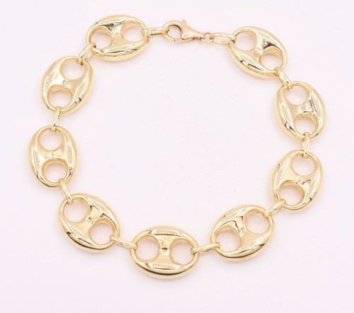 GUCCI Bracciale Catena Maglia Ancoraggio Puffato 15mm Vero Oro Giallo 10K Unisex
