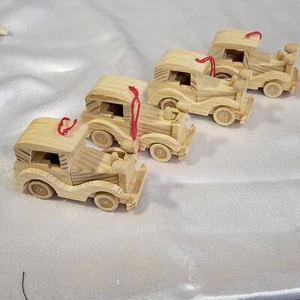 Provo Craft Unfinished Wooden Car Ornaments Crafts DIY 3" Set of 4 - Picture 1 of 4