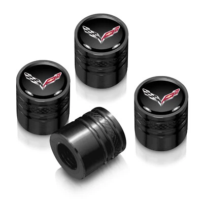 Chevrolet Corvette C7 Logo Black on Black Aluminum Cylinder Tire Valve Stem Caps - Image 1 of 3
