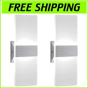 12W Cool White LED Wall Sconce Pair - Acrylic & Aluminum, Easy Installation - Picture 1 of 9