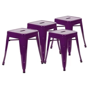 Flash Furniture 18" Stackable Metal Dining Stool in Purple (Set of 4) - Picture 1 of 8