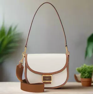 Kate Spade Katy Saddle Bag Crossbody White Colorblock Convertible Brown - Picture 1 of 11