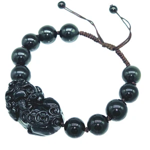 Bracelet Feng Shui fait main Obsidienne Pi Yao / Pi Xiu Xie amulette pour la richesse - Photo 1 sur 2