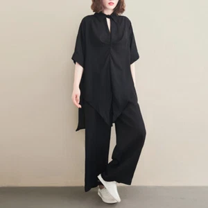 Ladies Asymmetric Chiffon 3/4 Sleeve Top Shirt Longline Loose Oversized Casual - Picture 1 of 14