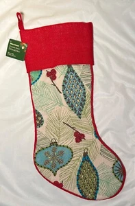 World Market Embroidered / Printed Jute Christmas Stocking 8.5" x 20" NWT - Picture 1 of 7