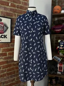 Womens FRED PERRY Polka Dot Paisley Blue Long Shirt Dress Size 6 / 10 / 36 / 38 - Picture 1 of 20