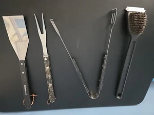 Smart Living BBQ Grilling Utensils Fork Spatula Tongs Brush Lot Set Of 4 - Picture 1 of 15