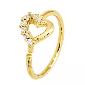 Solid 14K Yellow Gold Heart Nose Ring, 20G Nose Hoop Ring, 8mm Diameter, Half CZ - Picture 1 of 6