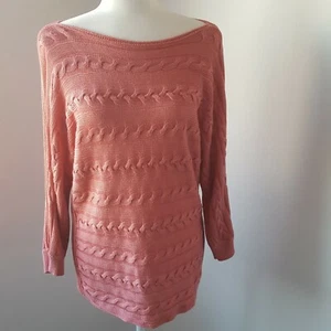Lauren Ralph Lauren Medium Cable Knit Sweater Mauve/Pink Long Sleeve Stretchy  - Picture 1 of 12