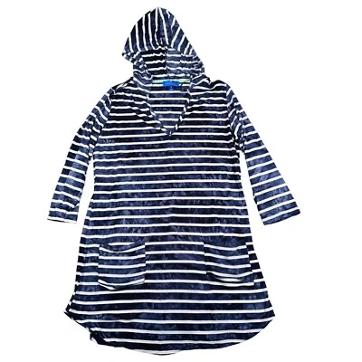 Traje de baño con capucha azul rizado para mujer pequeño azul blanco a rayas Foto 1 de 4