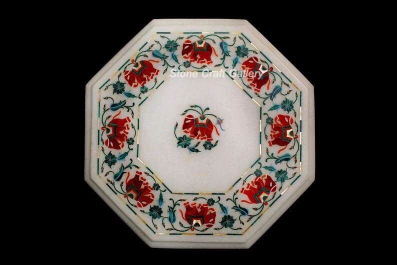 15" Marble Table Top semi precious stones Handmade inlay art home decor - Image 1 of 1