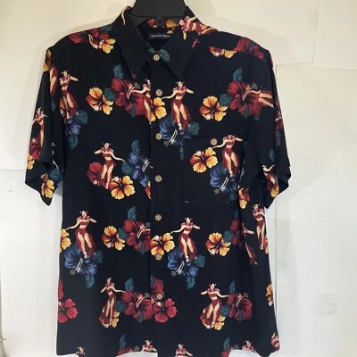 Camisa Knightsbridge Para Hombre Negra Talla M Manga Corta Estilo Hawaiano, Hula Niñas Foto 1 de 4