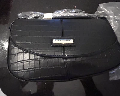 London Fog Black Shoulder Bag Astor  Faux  Croco New With Tags - Image 1 of 4