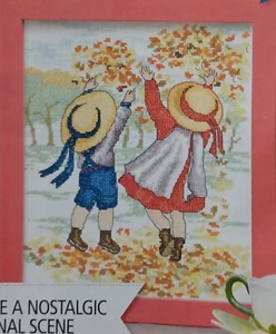 Children fall leaves cross stitch PATTERN ONLY, Carefully removed from magazine - Picture 1 of 1