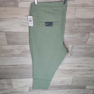 Jag Jeans Women's Size 22W Classic Fit Flora Polka Dot Crop Green with Pink Dots - Picture 1 of 10
