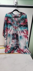 Jennifer Lopez XL Batwing Blouse Multicolor Semi Sheer Sequins Floral D15 - Picture 1 of 6