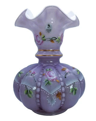 Fenton Lavender Purple Plum Cased Charleton Collection HP Melon Vase Gold Trim - Image 1 of 4