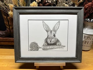 Dibujo de un conejo liebre zanahoria grafito lápiz arte boceto impresión de imagen - Imagen 1 de 16