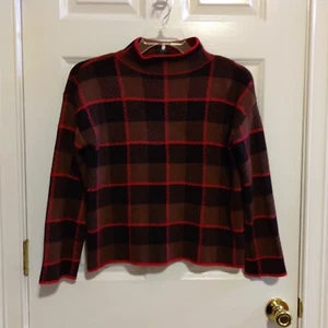 Ann Taylor Women's Brown Black Plaid Long Sleeve Sweater  Top  Size S - Picture 1 of 7