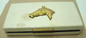 Stacy Brass Horse Medallion Metal Box 6"x3" white jewerly box - Picture 1 of 8